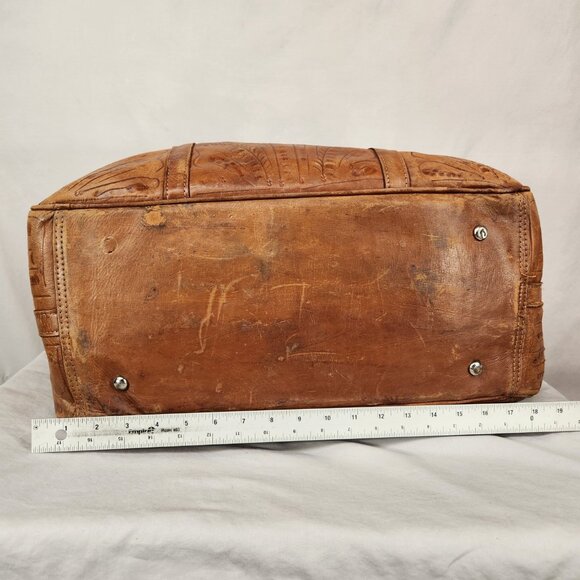 Force Ten West Authentic Handmade Leather Large Duffle Bag Vtg British Tan - Picture 8 of 12